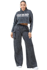 Mineral Washed Heartbreaker Cargo Crop Set - Black