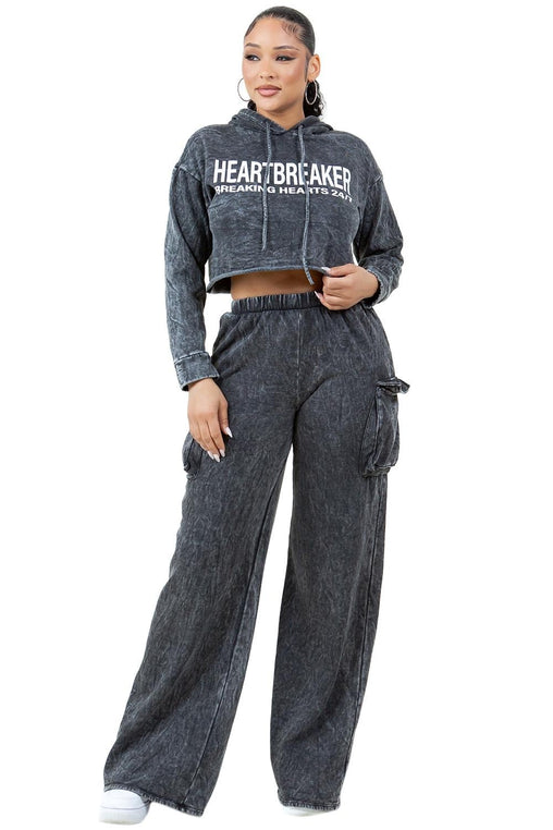 Mineral Washed Heartbreaker Cargo Crop Set - Black