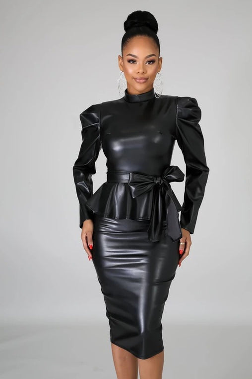 Always Mine PU Leather Skirt Set - Sixteen Bars